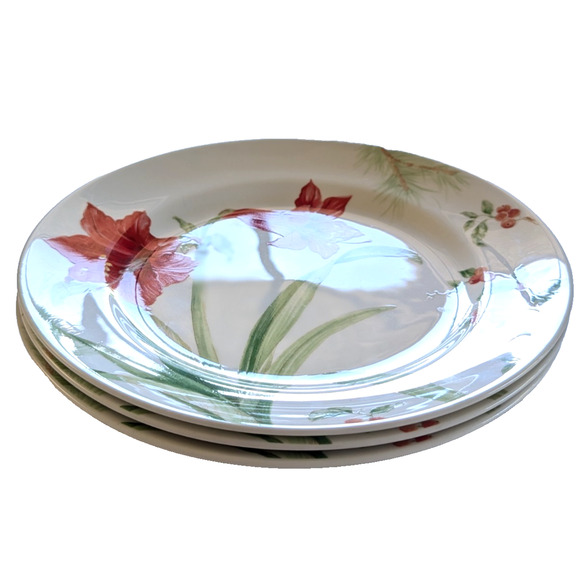 LENOX Winter Garden Amaryllis Bittersweet Louise Le Luyer 3 Dinner Plates $150 - Picture 2 of 8